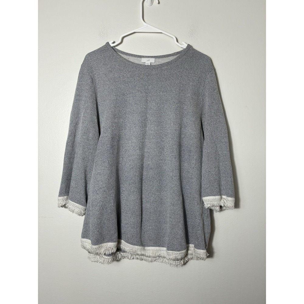 J. Jill Fringe Edge Gray Sweater Pullover Cotton Blend Sz XL Closet, Staple - Picture 2 of 8